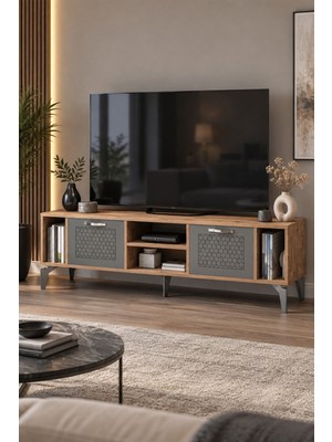 Sulorahome Kahverengi ve Antrasit Kapaklı Tv Sehpası