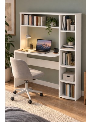 Sulorahome Kitaplıklı Çalışma Masası Beyaz