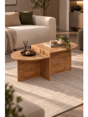Sulorahome Kademeli Oval Orta Sehpa Kahverengi Atlantik Çam Desenli