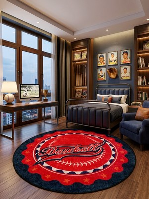 Brillant Baseball Lateks Taban Kırmızı-Lacivert Renk Çocuk-Genç Odası Halısı