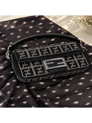 Ellovia Siyah Taşlı Fendi Baguette Model Çanta