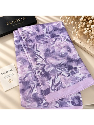 Ellovia Lila Çiçek Desenli Ipek Eşarp