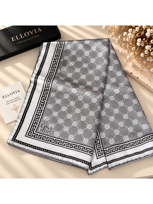 Ellovia Gri Baklava Desenli Ipek Eşarp