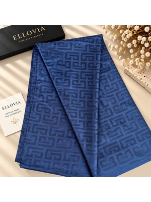 Ellovia Lacivert Labirent Desenli Ipek Eşarp
