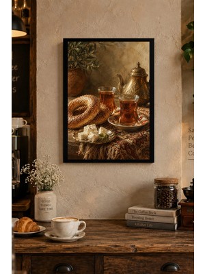Onyx Lab Onyxlab Çay ve Ekmek Sofrası Desenli Dekoratif Mdf Tablo, Çerçeve Görünümlü Ahşap Poster