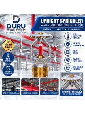 Duru Upright Sprinkler 68°c Yangın Söndürme Sprinkleri Yangın Sprinkler Başlığı – Pirinç Dişli