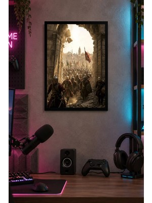 Onyx Lab Onyxlab Kırmızı Bayraklı Kalabalık Sahne Desenli Dekoratif Mdf Tablo, Çerçeve Görünümlü Ahşap Poster
