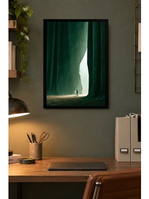 Onyx Lab Onyxlab Yeşil Perde ve Işık Açıklığı Desenli Dekoratif Mdf Tablo, Çerçeve Görünümlü Ahşap Poster