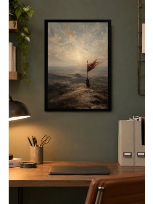 Onyx Lab Onyxlab Sisli Deniz ve Bayraklı Figür Desenli Dekoratif Mdf Tablo, Çerçeve Görünümlü Ahşap Poster