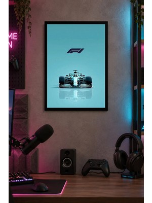 Onyx Lab Onyxlab Turkuaz Formula Yarış Otomobili Desenli Dekoratif Mdf Tablo, Çerçeve Görünümlü Ahşap Poster