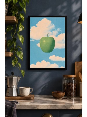 Onyx Lab Onyxlab Elma ve Bulutlar Desenli Dekoratif Mdf Tablo, Çerçeve Görünümlü Ahşap Poster