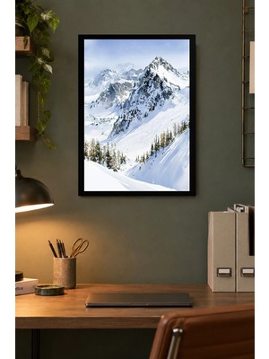 Onyx Lab Onyxlab Karlı Dağ Yamaçları Desenli Dekoratif Mdf Tablo, Çerçeve Görünümlü Ahşap Poster