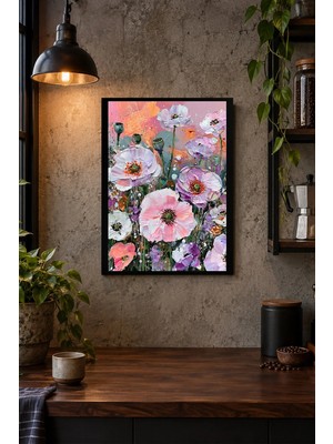 Onyx Lab Onyxlab Pembe Çiçekler Buketi Desenli Dekoratif Mdf Tablo, Çerçeve Görünümlü Ahşap Poster
