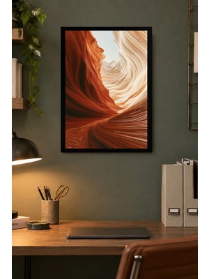Onyx Lab Onyxlab Turuncu Kanyon Akışı Desenli Dekoratif Mdf Tablo, Çerçeve Görünümlü Ahşap Poster