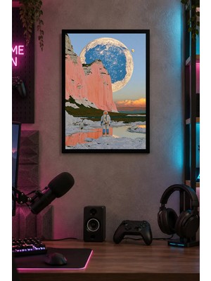 Onyx Lab Onyxlab Kayalık Vadide Ay Manzarası Desenli Dekoratif Mdf Tablo, Çerçeve Görünümlü Ahşap Poster