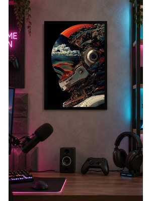Onyx Lab Onyxlab Kozmik Kask ve Manzara Desenli Dekoratif Mdf Tablo, Çerçeve Görünümlü Ahşap Poster