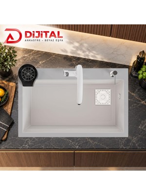 Real Stone Hermes Granit Akıllı Eviye Seti Beyaz 75.5X47 cm