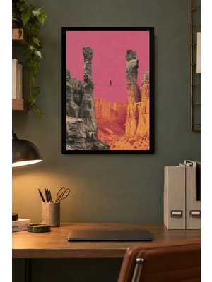 Onyx Lab Onyxlab Pembe Gökyüzünde Renkli Kanyon Desenli Dekoratif Mdf Tablo, Çerçeve Görünümlü Ahşap Poster
