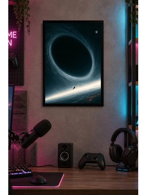 Onyx Lab Onyxlab Kozmik Halka ve Ufuk Desenli Dekoratif Mdf Tablo, Çerçeve Görünümlü Ahşap Poster