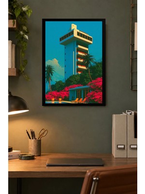 Onyx Lab Onyxlab Renkli Tropik Bina Desenli Dekoratif Mdf Tablo, Çerçeve Görünümlü Ahşap Poster