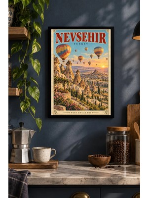 Onyx Lab Onyxlab Balonlu Vadi Vintage Illüstrasyonu Desenli Dekoratif Mdf Tablo, Çerçeve Görünümlü Ahşap Poster