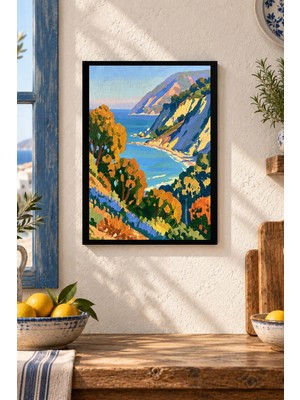 Onyx Lab Onyxlab Renkli Kıyı Manzarası Desenli Dekoratif Mdf Tablo, Çerçeve Görünümlü Ahşap Poster