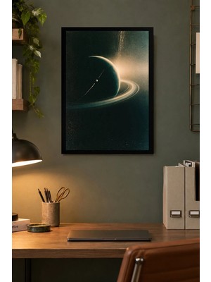 Onyx Lab Onyxlab Halkalı Gezegen Desenli Dekoratif Mdf Tablo, Çerçeve Görünümlü Ahşap Poster