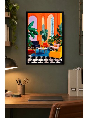 Onyx Lab Onyxlab Renkli Tropik Iç Mekân Desenli Dekoratif Mdf Tablo, Çerçeve Görünümlü Ahşap Poster