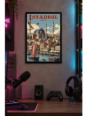 Onyx Lab Onyxlab Cami ve Su Kenarı Şehir Kolajı Desenli Dekoratif Mdf Tablo, Çerçeve Görünümlü Ahşap Poster