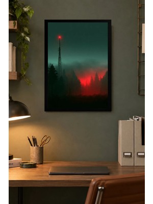 Onyx Lab Onyxlab Sis Içinde Kızıl Işık Desenli Dekoratif Mdf Tablo, Çerçeve Görünümlü Ahşap Poster