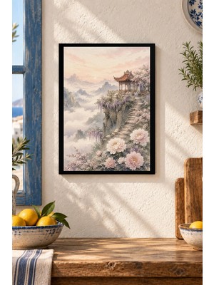 Onyx Lab Onyxlab Çiçekli Uzak Doğu Bahçesi Desenli Dekoratif Mdf Tablo, Çerçeve Görünümlü Ahşap Poster