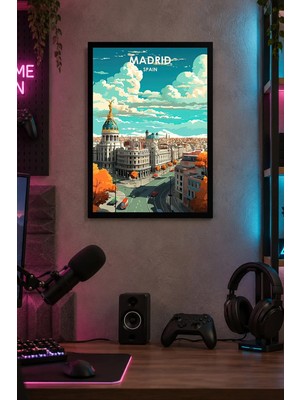 Onyx Lab Onyxlab Kubbe ve Şehir Caddesi Desenli Dekoratif Mdf Tablo, Çerçeve Görünümlü Ahşap Poster