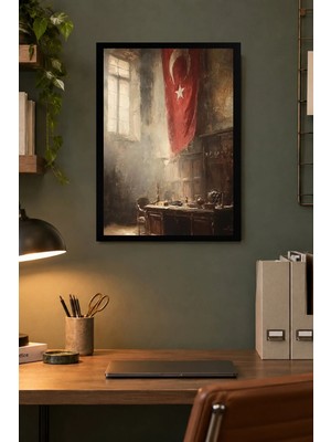 Onyx Lab Onyxlab Kırmızı Bayraklı Tarihî Iç Mekân Desenli Dekoratif Mdf Tablo, Çerçeve Görünümlü Ahşap Poster