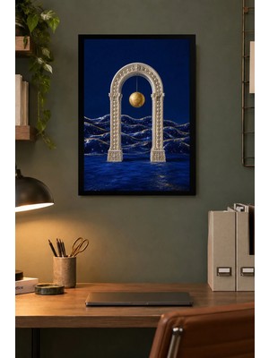 Onyx Lab Onyxlab Ay Işıklı Su Kemeri Desenli Dekoratif Mdf Tablo, Çerçeve Görünümlü Ahşap Poster