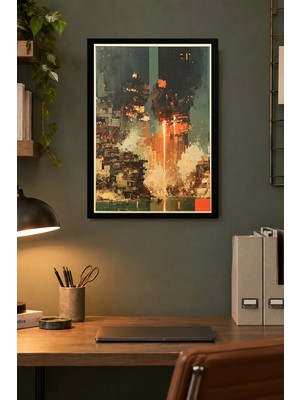 Onyx Lab Onyxlab Soyut Turuncu Şehir Desenli Dekoratif Mdf Tablo, Çerçeve Görünümlü Ahşap Poster