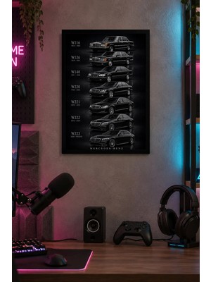 Onyx Lab Onyxlab Klasik Otomobil Sıralaması Desenli Dekoratif Mdf Tablo, Çerçeve Görünümlü Ahşap Poster