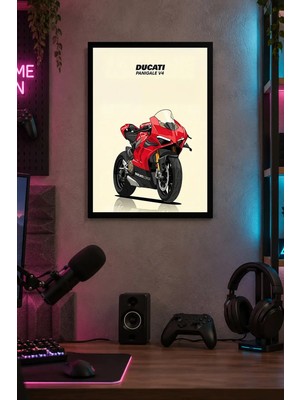 Onyx Lab Onyxlab Kırmızı Spor Motosikleti Desenli Dekoratif Mdf Tablo, Çerçeve Görünümlü Ahşap Poster