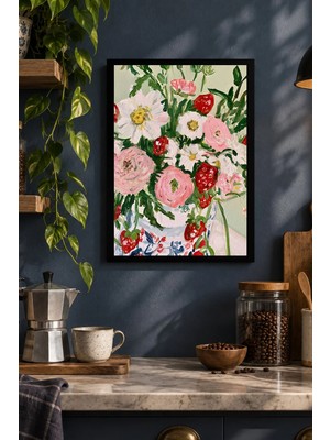 Onyx Lab Onyxlab Pembe Çiçek Buketi Desenli Dekoratif Mdf Tablo, Çerçeve Görünümlü Ahşap Poster