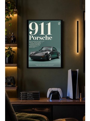 Onyx Lab Onyxlab Gri Klasik Otomobil Afişi Desenli Dekoratif Mdf Tablo, Çerçeve Görünümlü Ahşap Poster