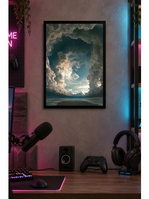 Onyx Lab Onyxlab Fırtınalı Gökyüzü Desenli Dekoratif Mdf Tablo, Çerçeve Görünümlü Ahşap Poster