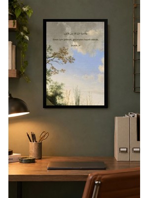 Onyx Lab Onyxlab Açık Gökyüzü ve Ağaç Desenli Dekoratif Mdf Tablo, Çerçeve Görünümlü Ahşap Poster