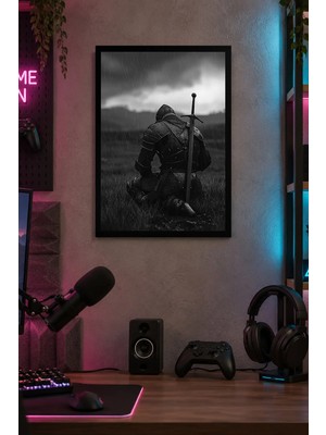 Onyx Lab Onyxlab Zırhlı Figür ve Kılıç Desenli Dekoratif Mdf Tablo, Çerçeve Görünümlü Ahşap Poster