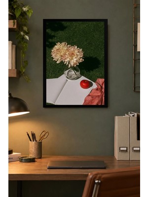 Onyx Lab Onyxlab Vazo Çiçeği ve Kırmızı Meyve Desenli Dekoratif Mdf Tablo, Çerçeve Görünümlü Ahşap Poster