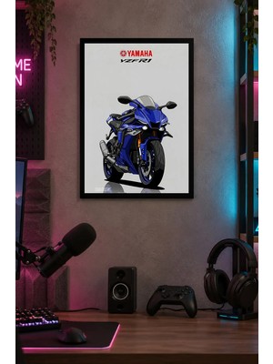 Onyx Lab Onyxlab Mavi Spor Motosikleti Desenli Dekoratif Mdf Tablo, Çerçeve Görünümlü Ahşap Poster