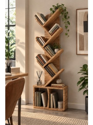 Sulorahome Yaprak Tasarım Eğimli Kitaplık Kahverengi 45X132 cm