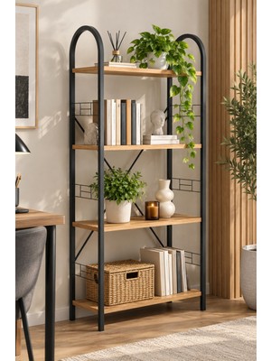 Sulorahome Metal Iskeletli 4 Raflı Kitaplık Kahverengi 150 cm