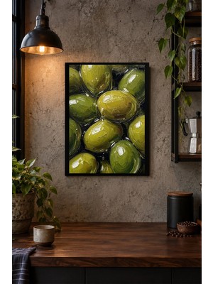 Onyx Lab Onyxlab Yeşil Zeytinler Desenli Dekoratif Mdf Tablo, Çerçeve Görünümlü Ahşap Poster