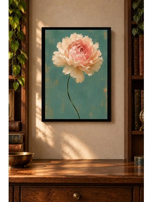 Onyx Lab Onyxlab Pembe Büyük Çiçek ve Uzun Dal Desenli Dekoratif Mdf Tablo, Çerçeve Görünümlü Ahşap Poster