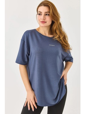 Juuuj Gri Pamuklu Karışım Bisiklet Yaka Kısa Kollu Oversize Geniş Kesim Basic Örme Tişört