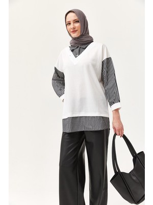 Juuuj Füme Pamuk Polyester Karışımlı Uzun Kollu Garnili Manşet Detaylı Rahat Kesim Gömlek